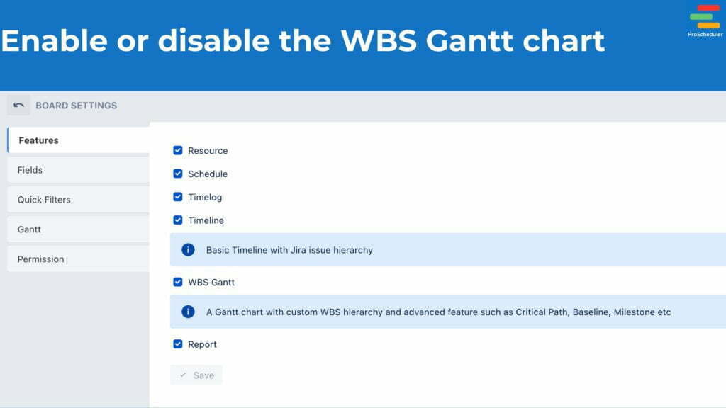 Enable or disable the WBS Gantt chart