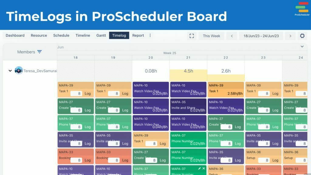 TimeLogs in ProScheduler Board