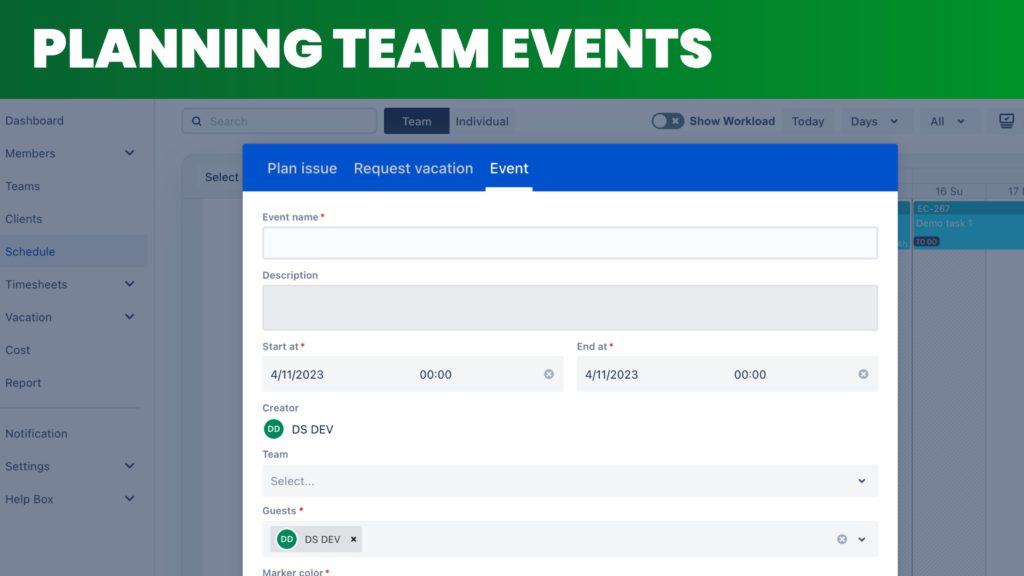 Planning team events in jira