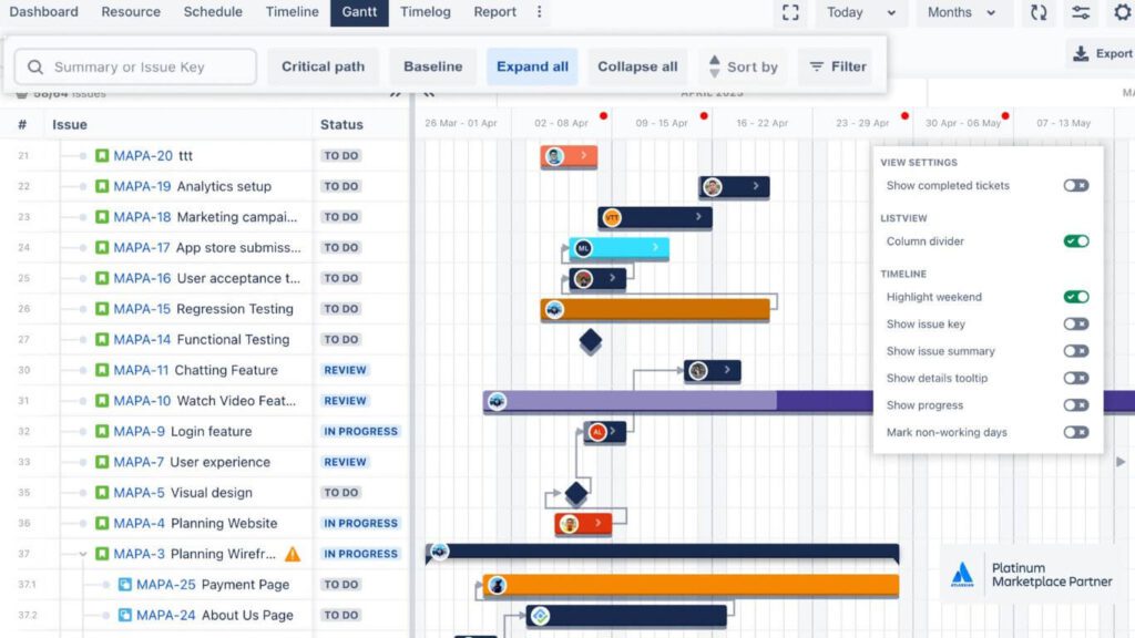 Timeline, Gantt Chart for Jira