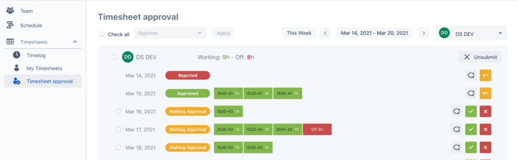 Timesheet approval