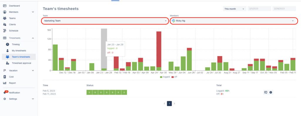 team's timesheet in Jira