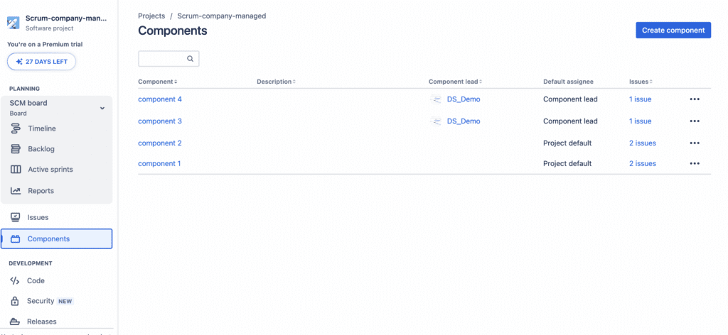 Project and Component Management - jira for project management