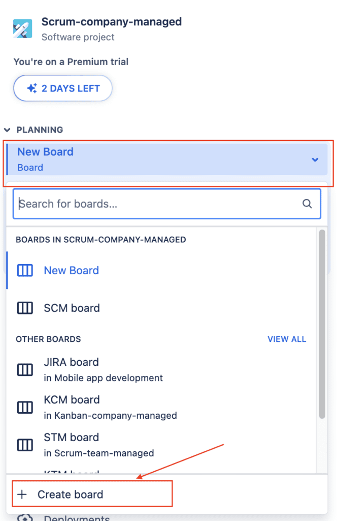 Click on “Boards” in the project menu. 14.15.02