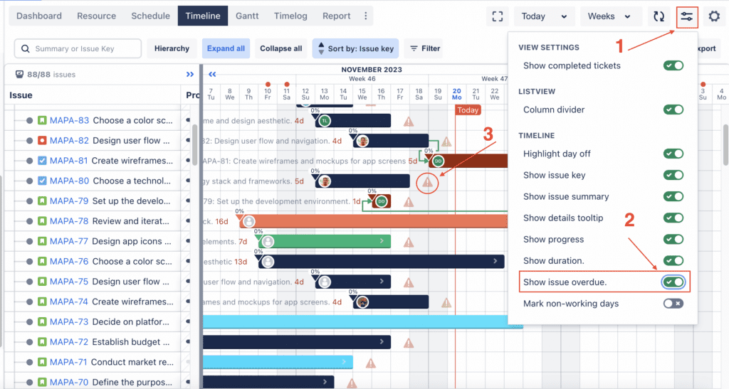 highlight overdue tasks