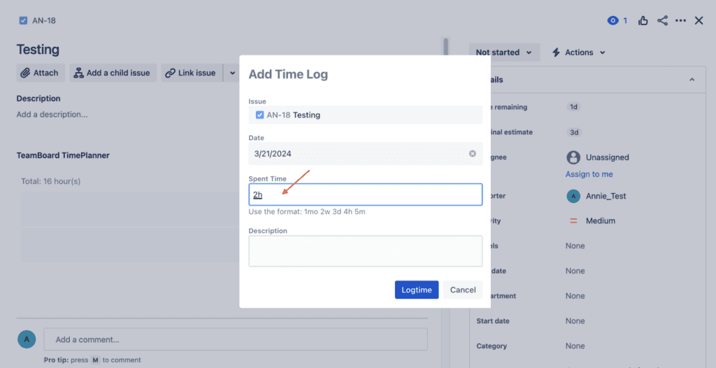 how to log time on jira issues 