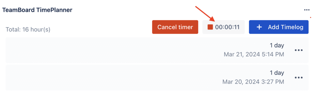 Start Timer feature of TimePlanner for jira
