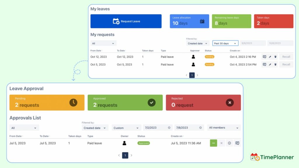 leave approval in TimePlanner