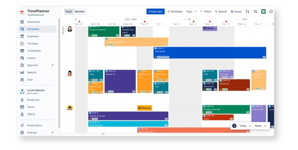TimePlanner's interface