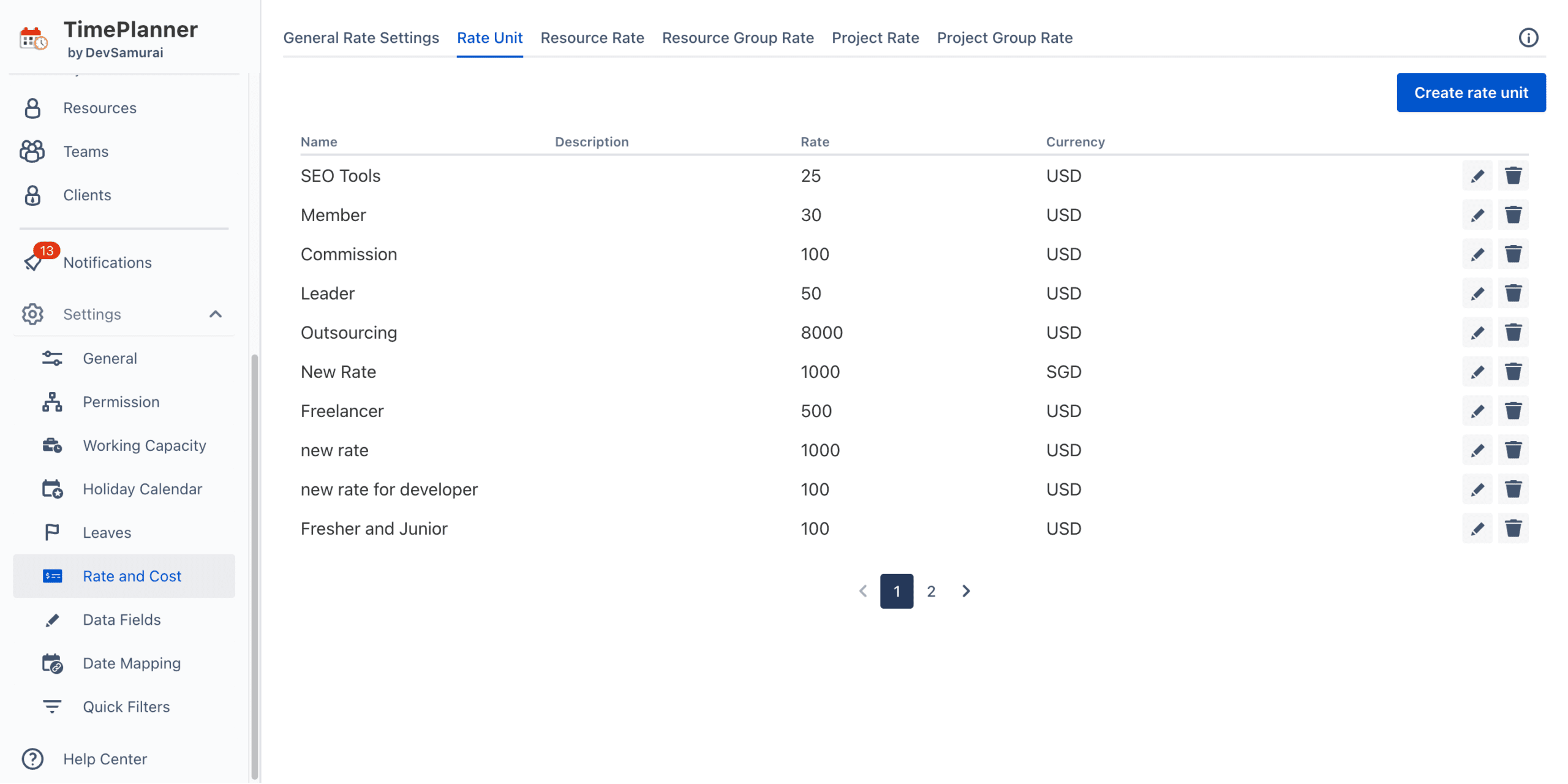 TimePlanner's Billing Rates
