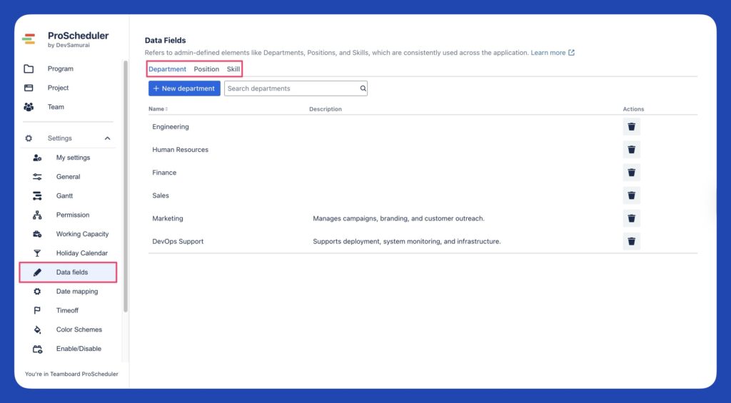 ProScheduler’s Data Fields