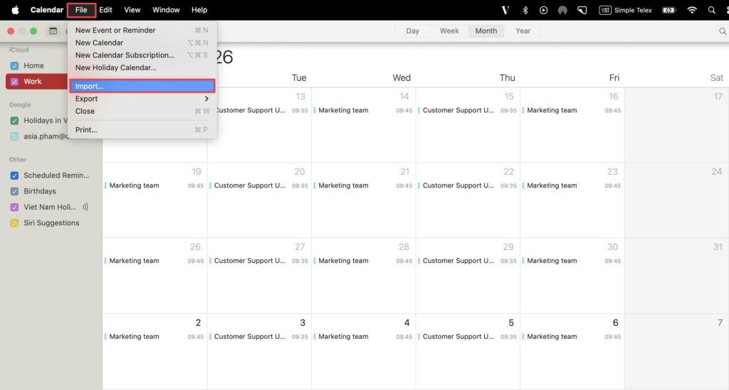 Import into Apple Calendar