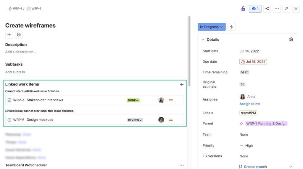 Jira linked work items