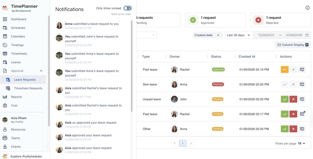 Approver reviews the request
