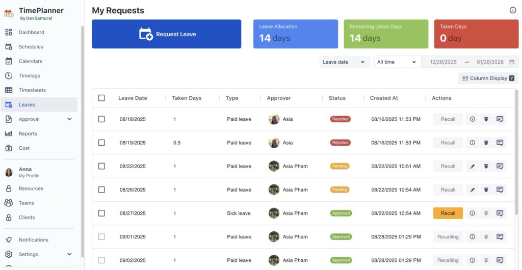 Employee submits a leave request