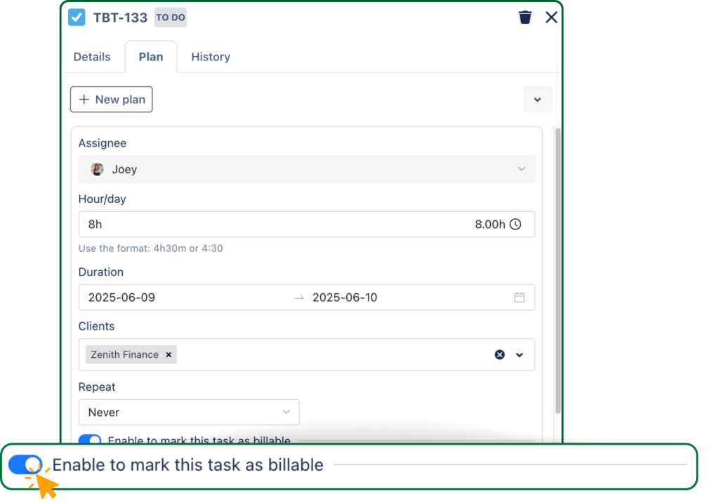 Enable billable hours