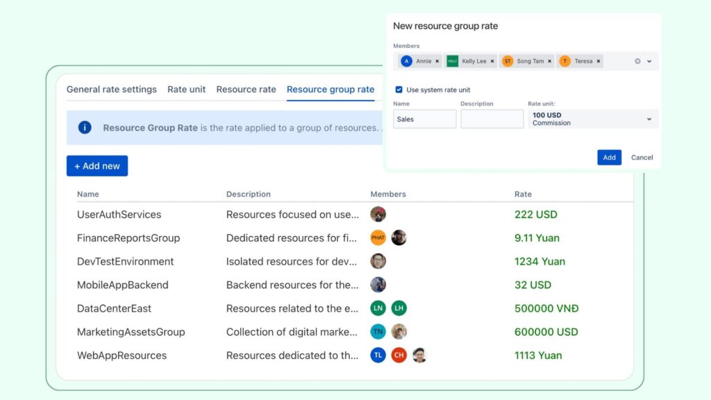 Manage billing rates