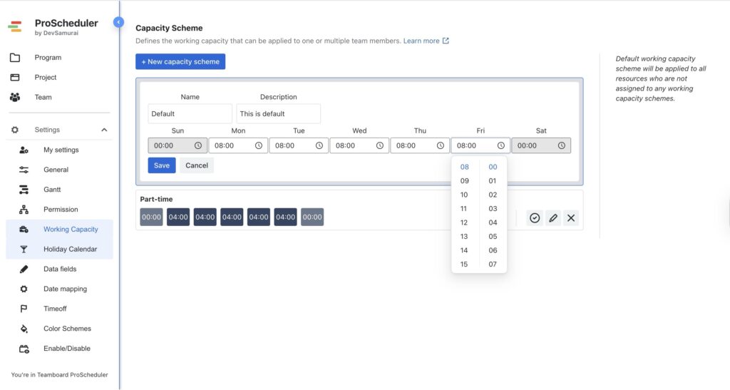 Set Working Capacity