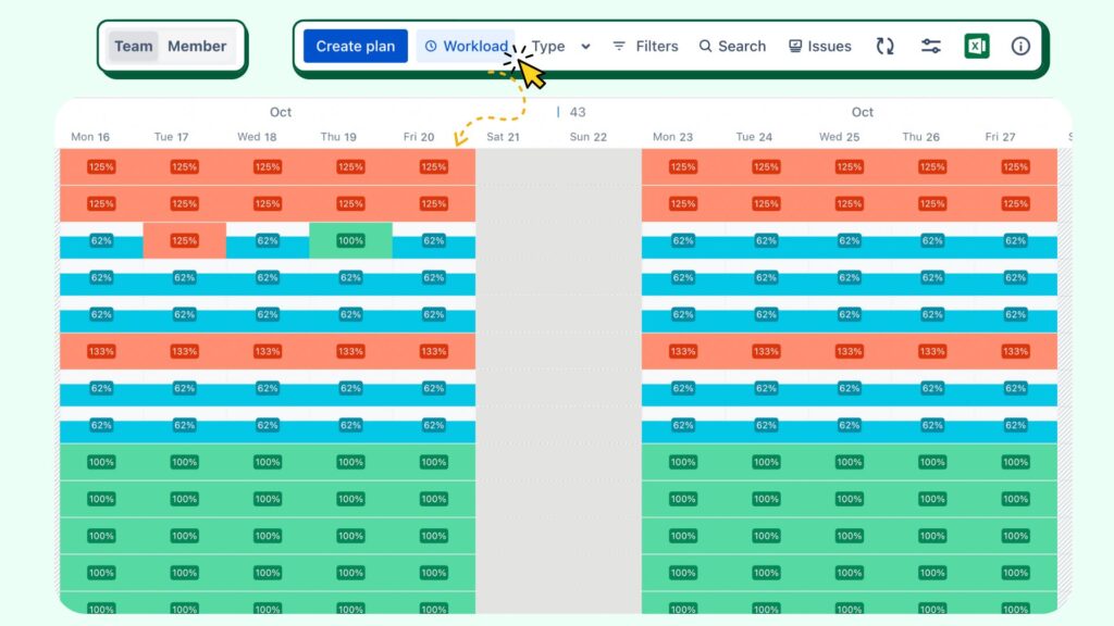 Workload visualization makes TimePlanner one of the best Jira leave management solutions