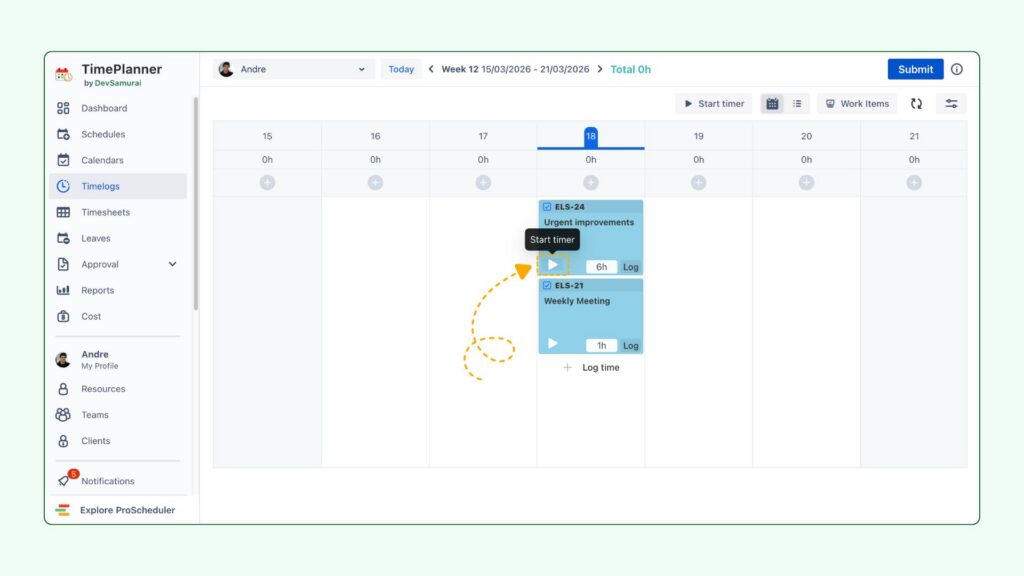 Start timer on a planned task for accurate Jira time logging