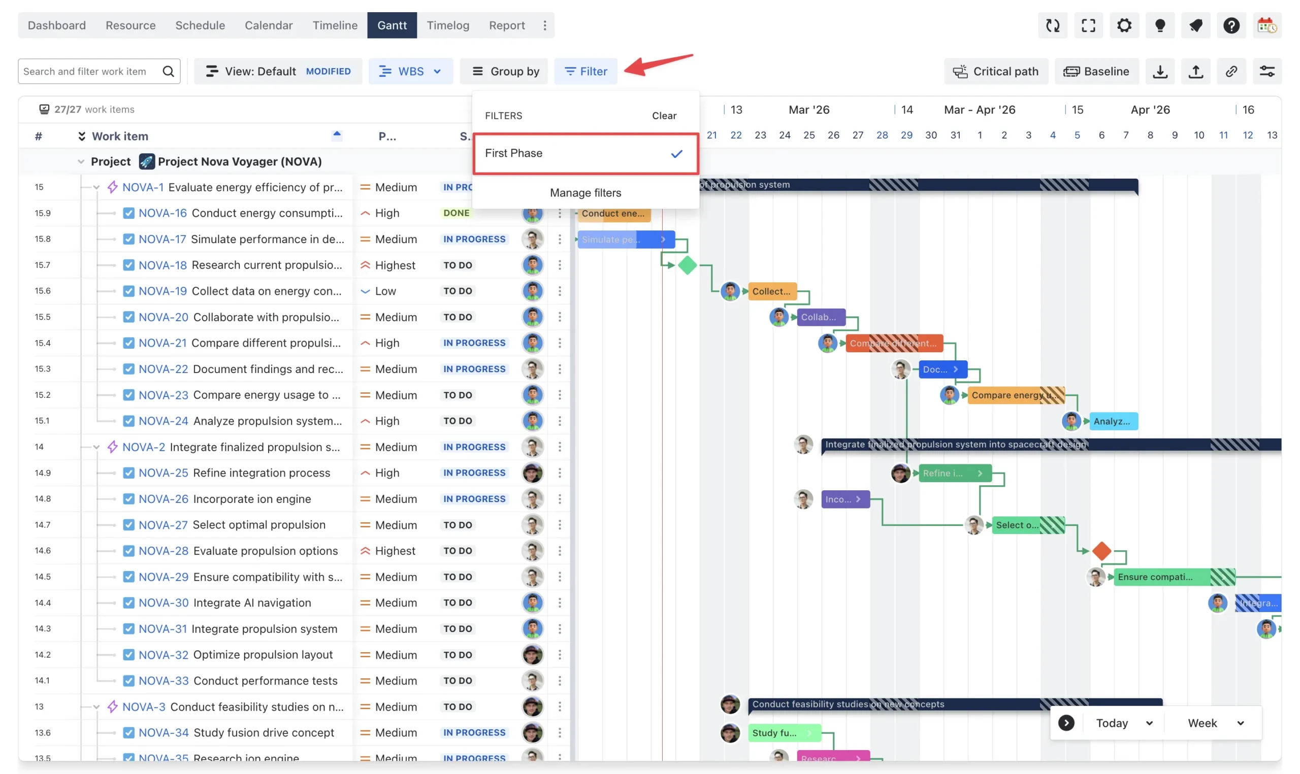 Step 1. Open the current plan in Gantt and narrow the scope