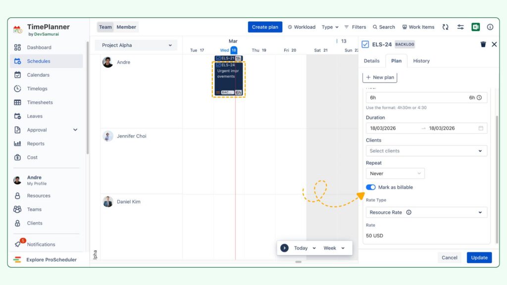 Toggle Mark as billable