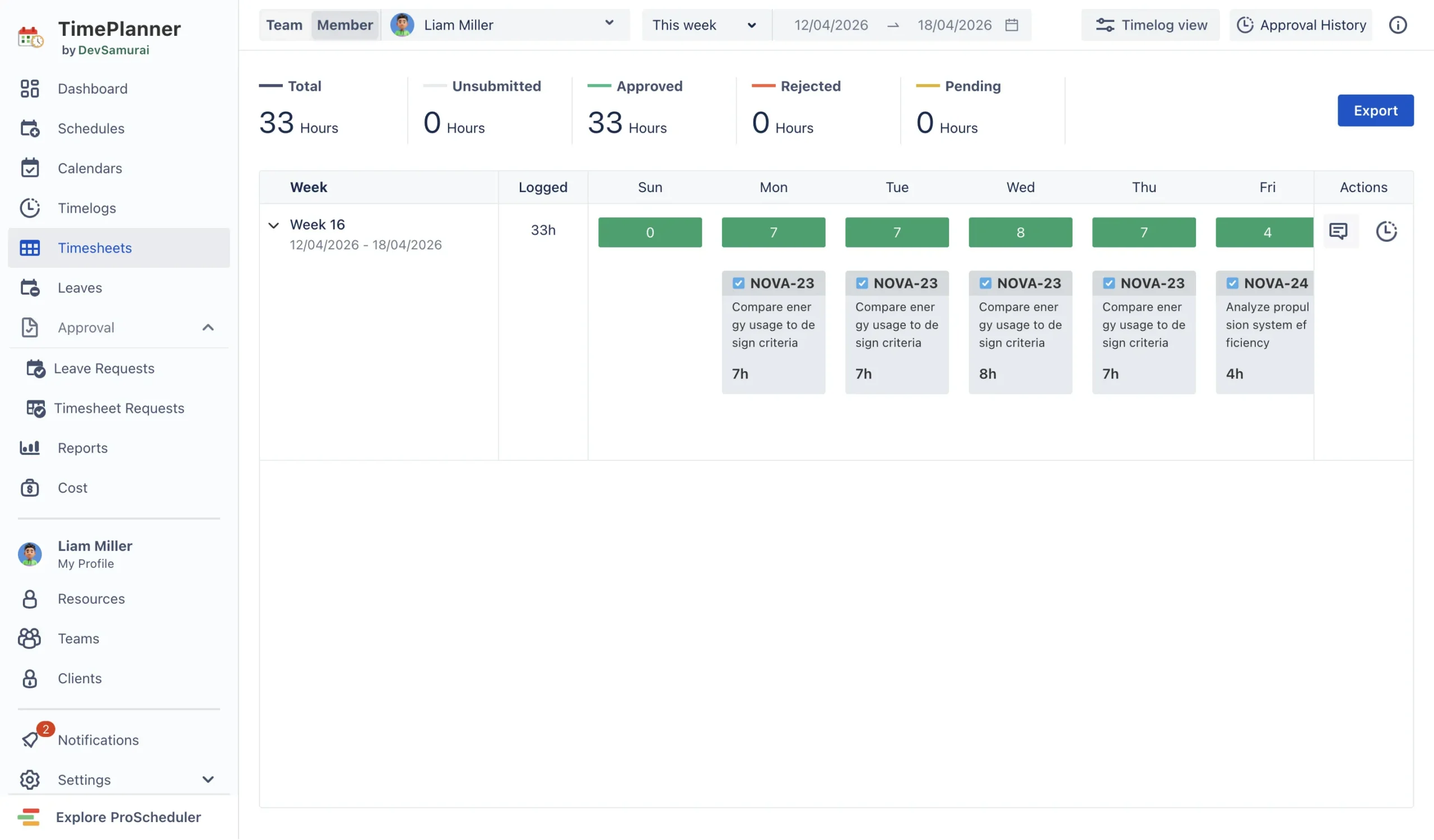 Check Individual/Team Timesheet in TimePlanner