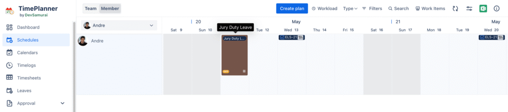 Schedule project tasks with time offs